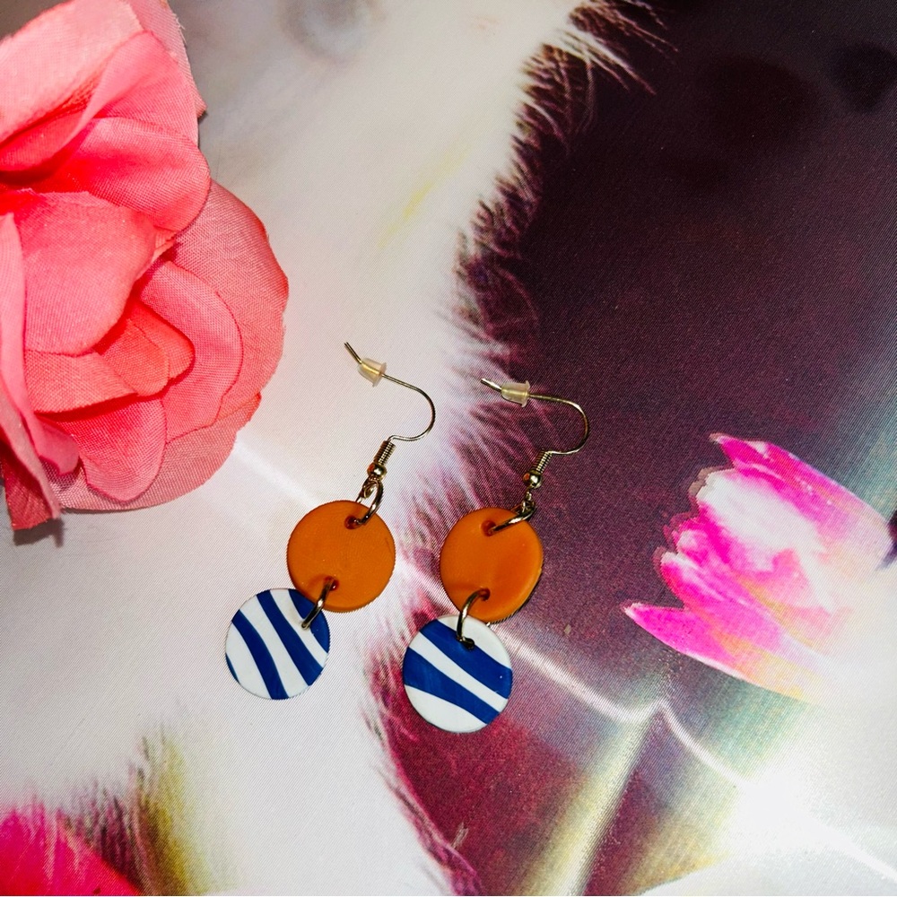 Orange and Blue Striped Earrings - Picture 5 of 16